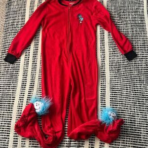 Dr.Seuss Size Medium Red Thing 1 and thing 2 footed Pjs women’s